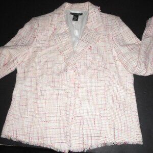 Vintage Silkland Blazer-Pink-red-white-tweed fringe edges size 12-silk shell